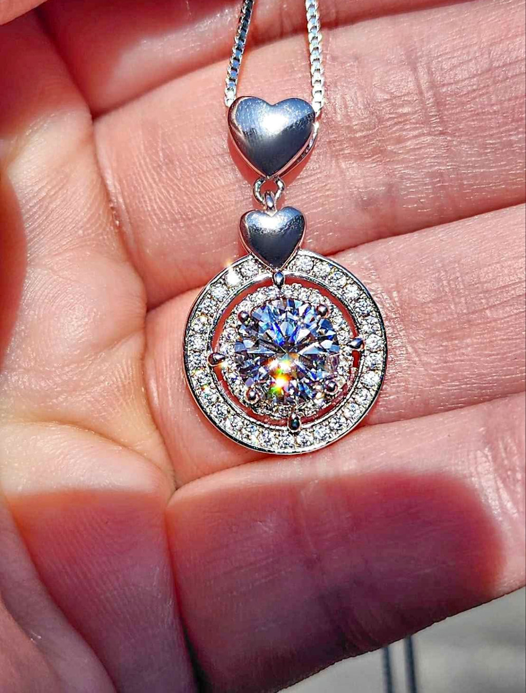 2 Carat Moissanite 18kt White Gold Plated Sterling Silver Pendant Necklace